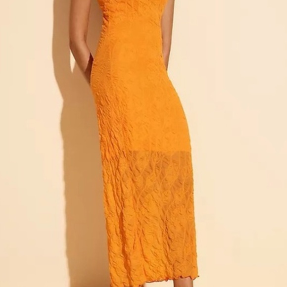 Anthropologie Strapless Textured Knit Slip Midi Summer Dress Orange Medium - Picture 2 of 3